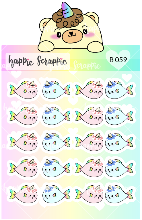 Planner Stickers : Beariecorn's Pet - Spiky & Curly Fish (B059)