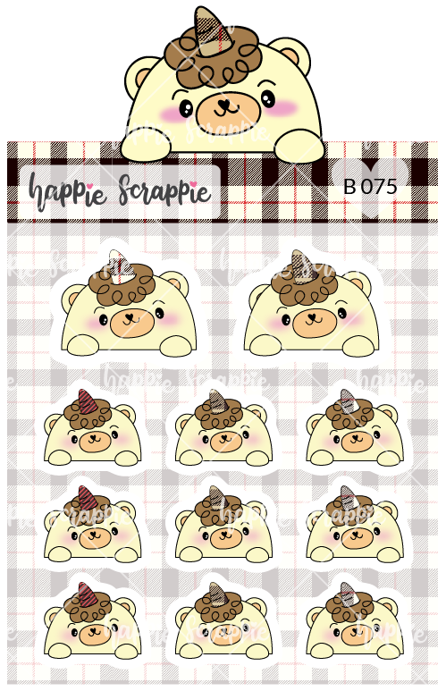 Planner Stickers : Plaid Top Beariecorn (B075)