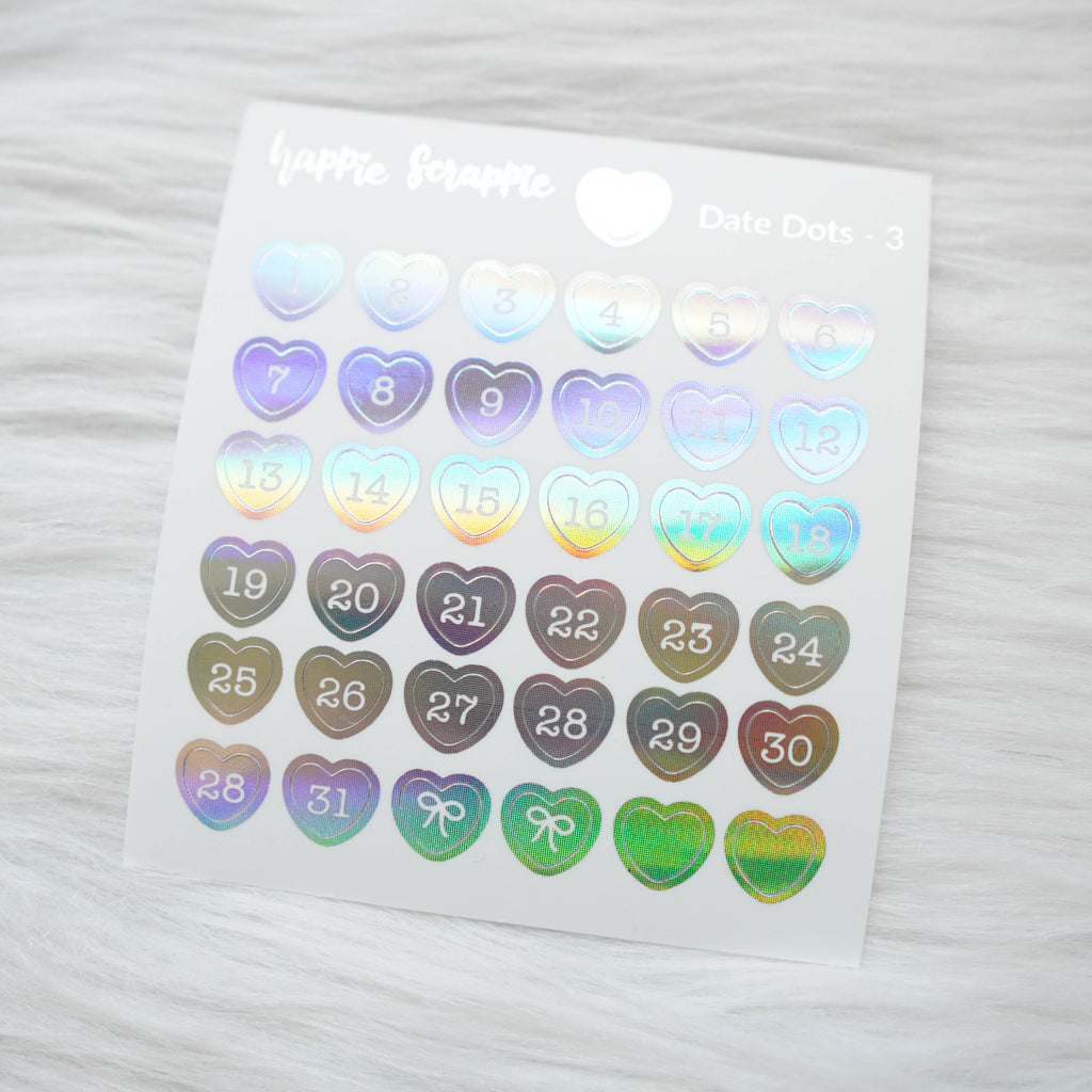 Mini Stickers : Date Numbers / Date Dots 3 (Hearts)