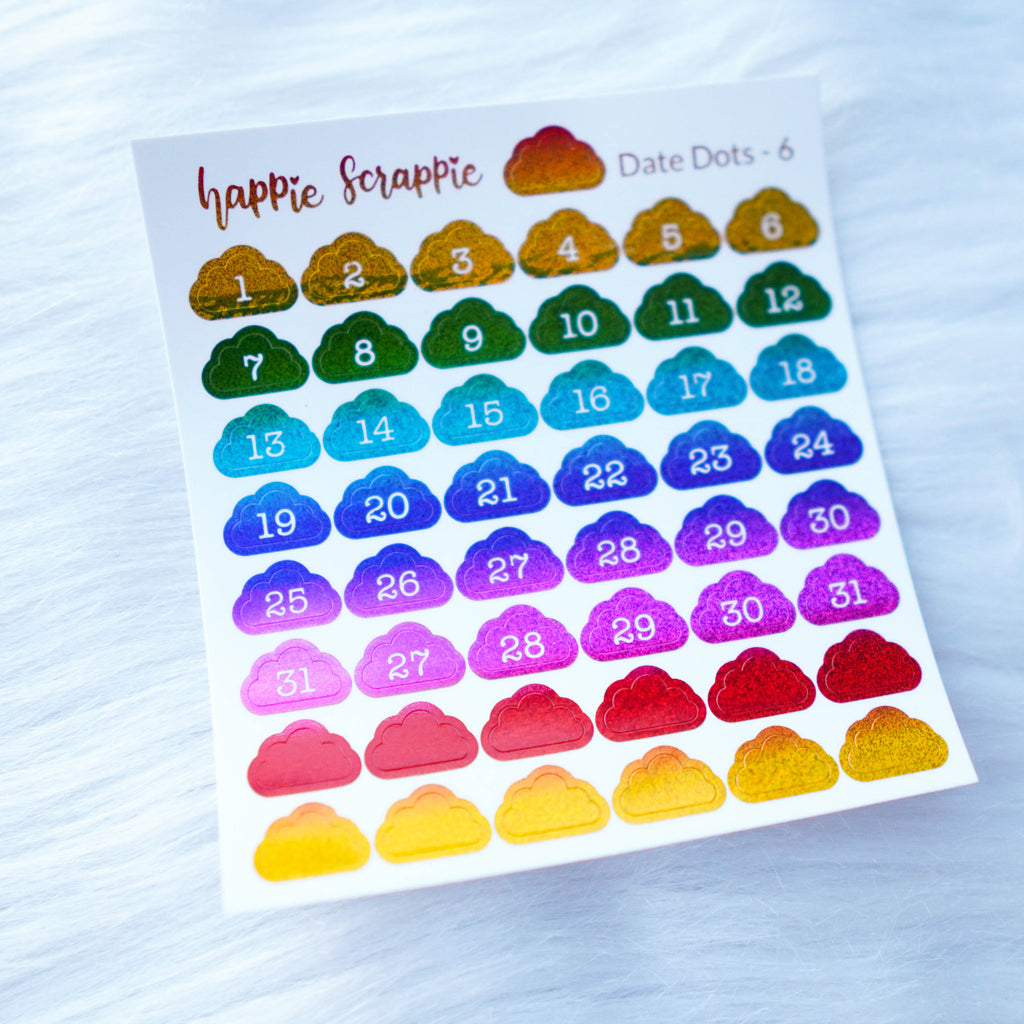 Mini Stickers : Date Numbers / Date Dots 6 (Cloud)