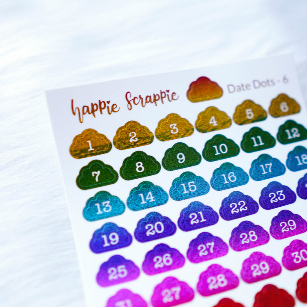 Mini Stickers : Date Numbers / Date Dots 6 (Cloud)