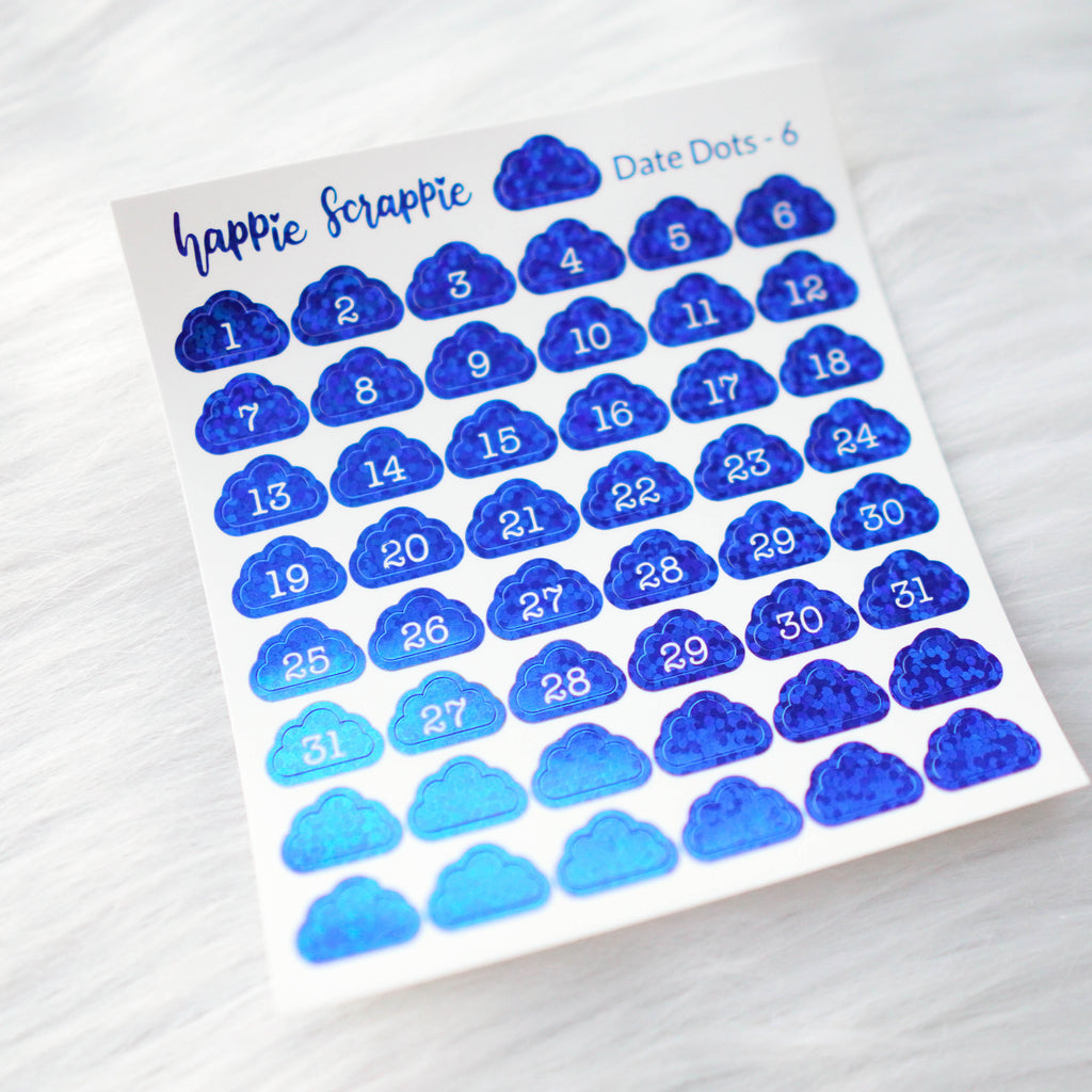 Mini Stickers : Date Numbers / Date Dots 6 (Cloud)