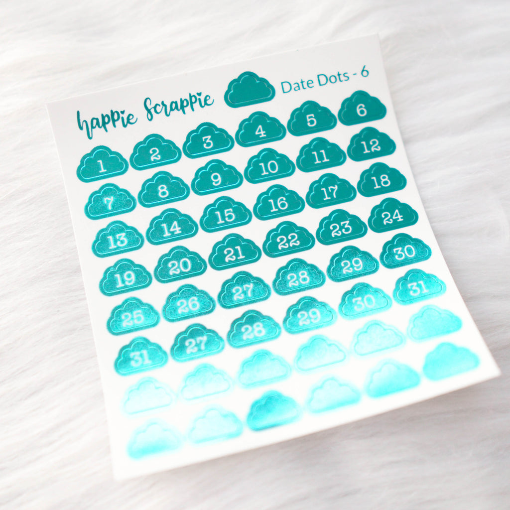 Mini Stickers : Date Numbers / Date Dots 6 (Cloud)