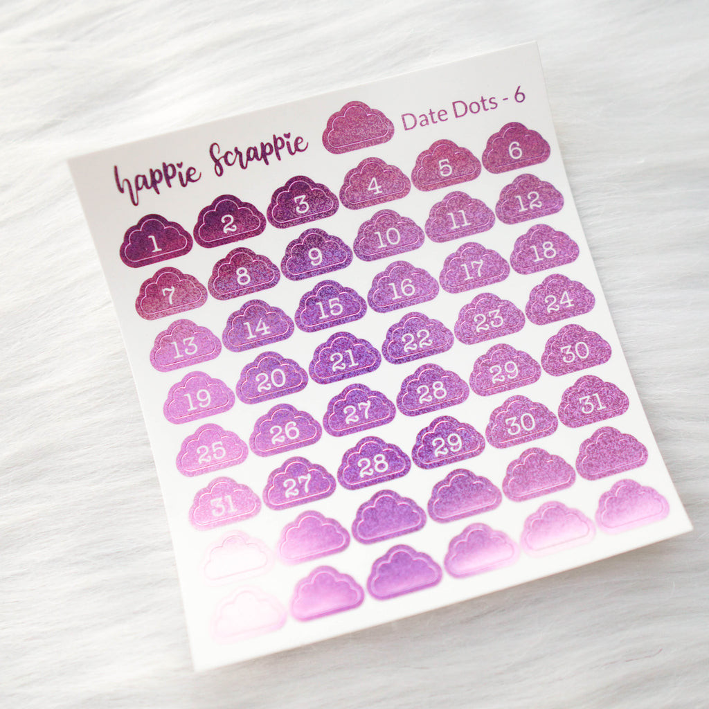 Mini Stickers : Date Numbers / Date Dots 6 (Cloud)