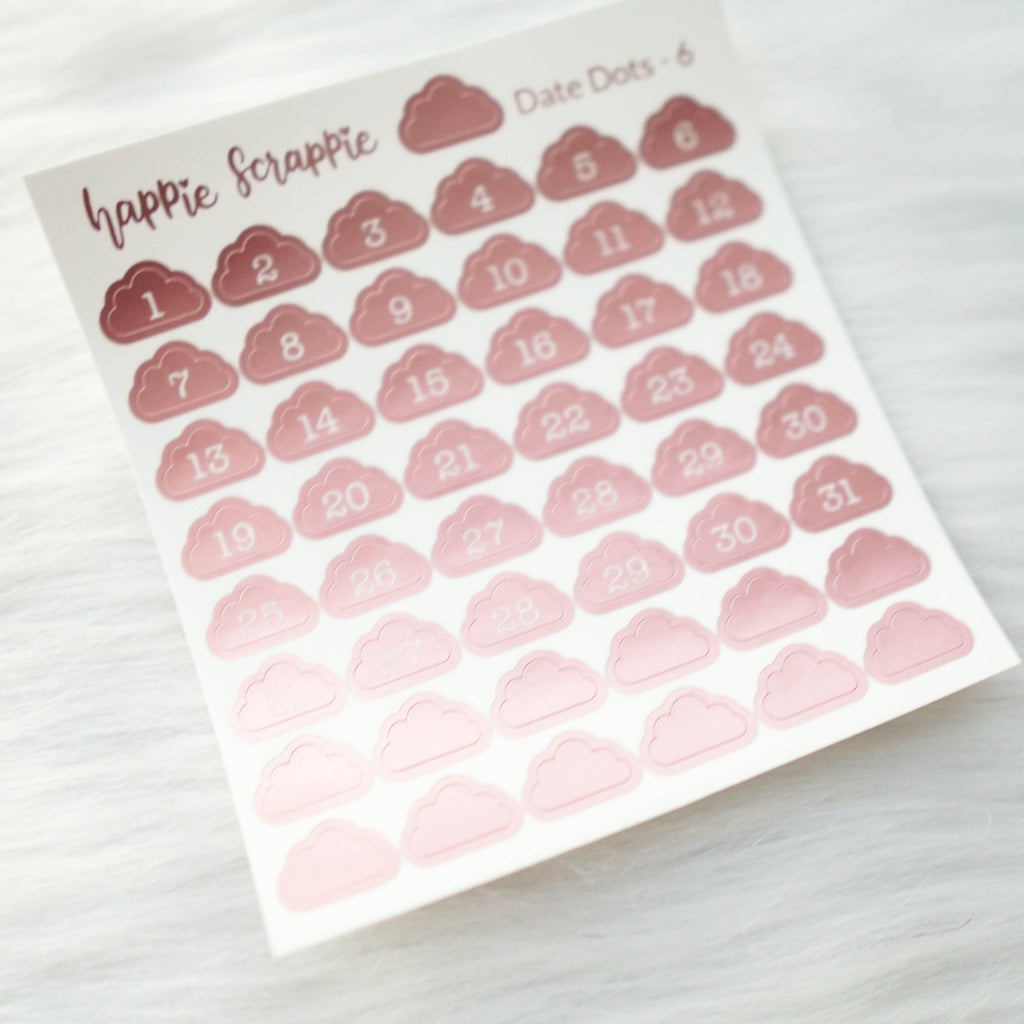 Mini Stickers : Date Numbers / Date Dots 6 (Cloud)