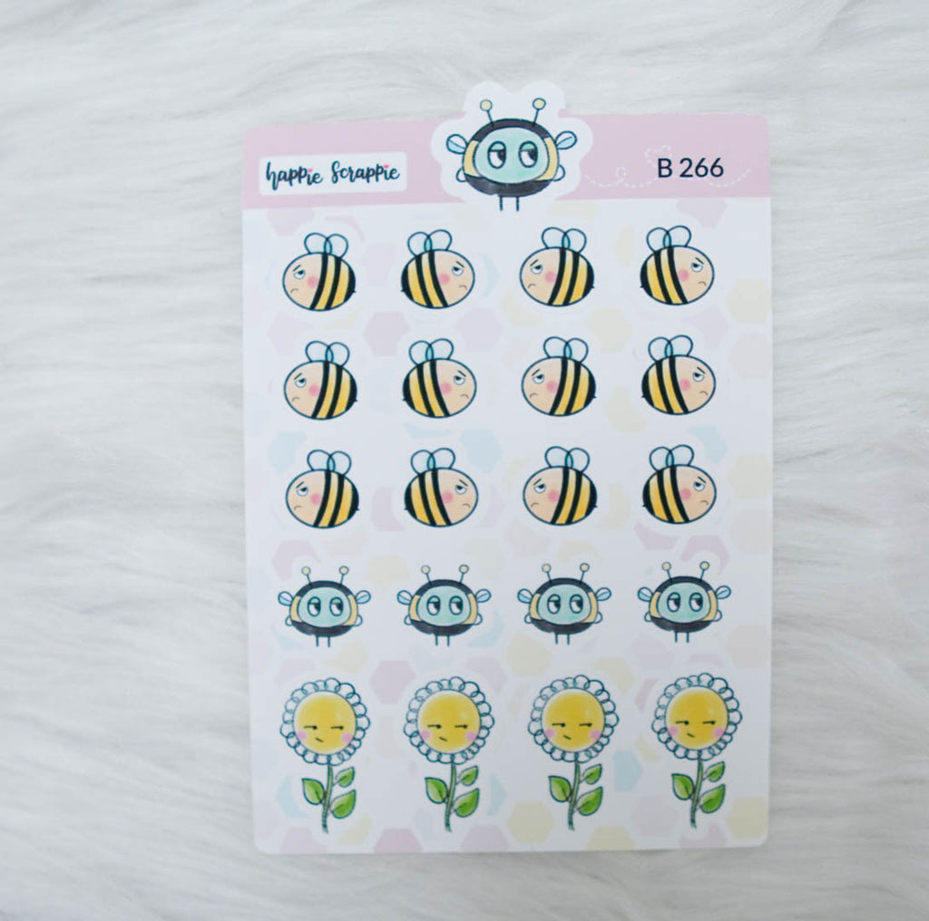 Planner Stickers : Bee-YOU-tiful- Grumpy Bee & Side Eye Flower (B266)